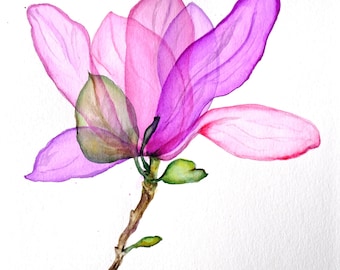Magnolia Painting Original Art Flower Painting Watercolor Floral Painting Original Painting 8” by 10” by Zhanna Vitkovska