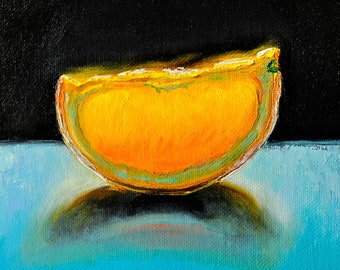 Orange Painting Original Art Fruit Still Life Painting Oil Painting Orange Fruit Artwork Original Painting 8" by 8" by Zhanna Vitkovska