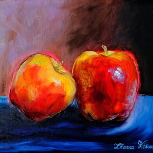 Apple Painting Original Art Fruit Still Life Painting Oil Painting Apples Fruit Artwork Original Painting 8&quot; by 10&quot; by Zhanna Vitkovska