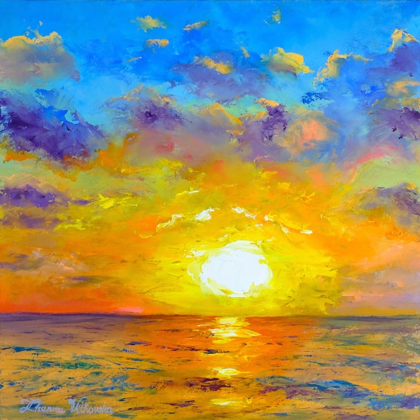 Peinture originale de paysage marin de peinture de lever de soleil d'oeuvre d'art de coucher du soleil peinture originale de peinture à l'huile d'art par Zhanna Vitkovska
