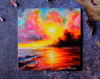 Sunset Painting Original Art Sunrise Painting Seascape
