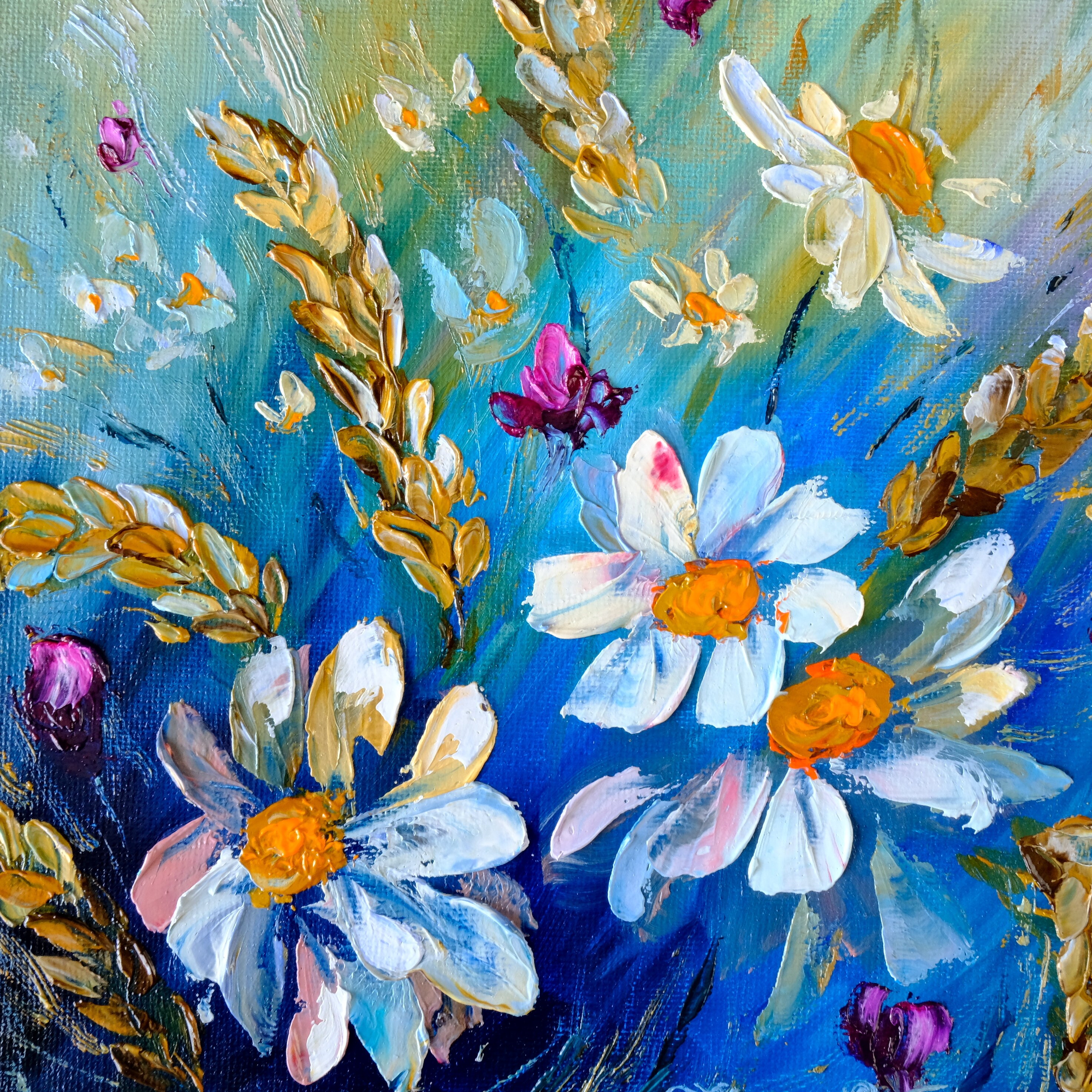 Daisy Painting Original Art Flower Meadow Field Impasto Painting Oil ...