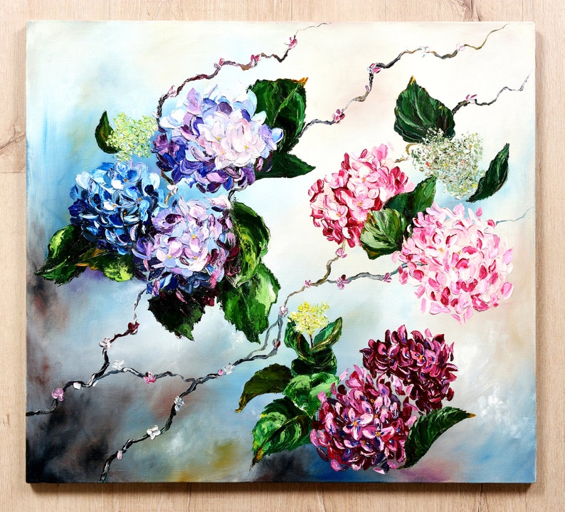 Hydrangea Painting Original Art Flower Painting Canvas Impasto Painting ...