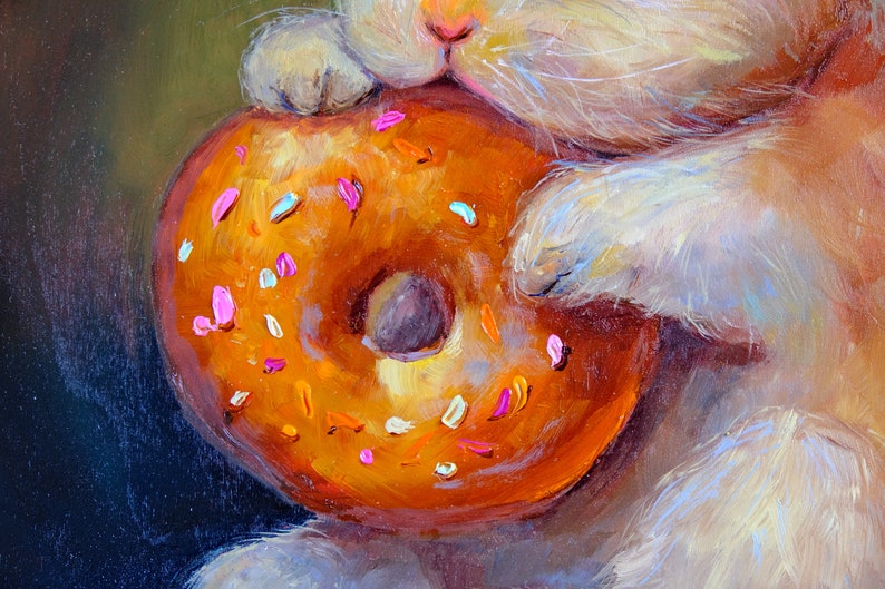 Rabbit Painting Original Art Donut Artwork Oil Painting Original Painting Animal Painting Nursery Wall Art 12 by 12 by Zhanna Vitkovska image 6