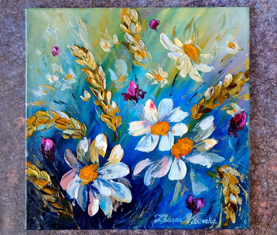 Daisy Painting Original Art Flower Meadow Field Impasto Painting Oil ...