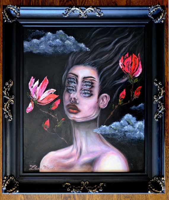 クラシック油彩画 女性の姿 女性 ゴシック 絵画 シュールな女性の肖像画 オリジナル絵画 ゴシック