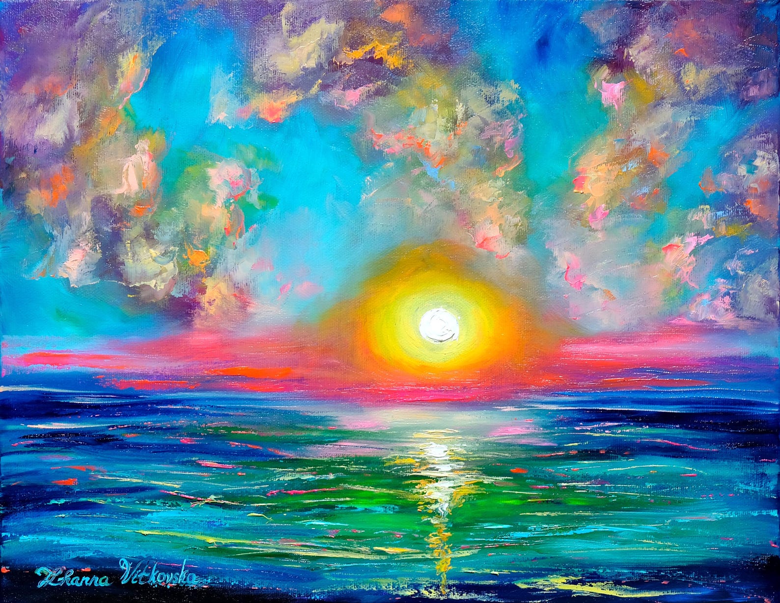 Pink Sunrise Painting Original Painting Seascape Artwork Ocean Sunset ...