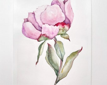 Peony Painting Original Art Peony Watercolor Artwork Flower Watercolor Original Painting by Zhanna Vitkovska