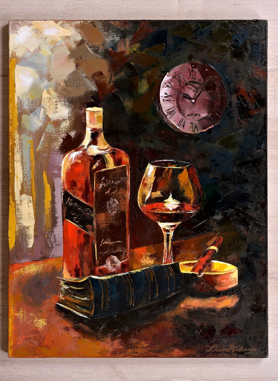 Whiskey Painting Original Art Still Life Cognac Glass Painting