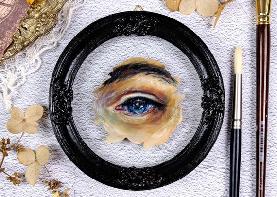 Eye Painting Original Art Realistic Painting Gothic Artwork Round Framed by Zhanna Vitkovska