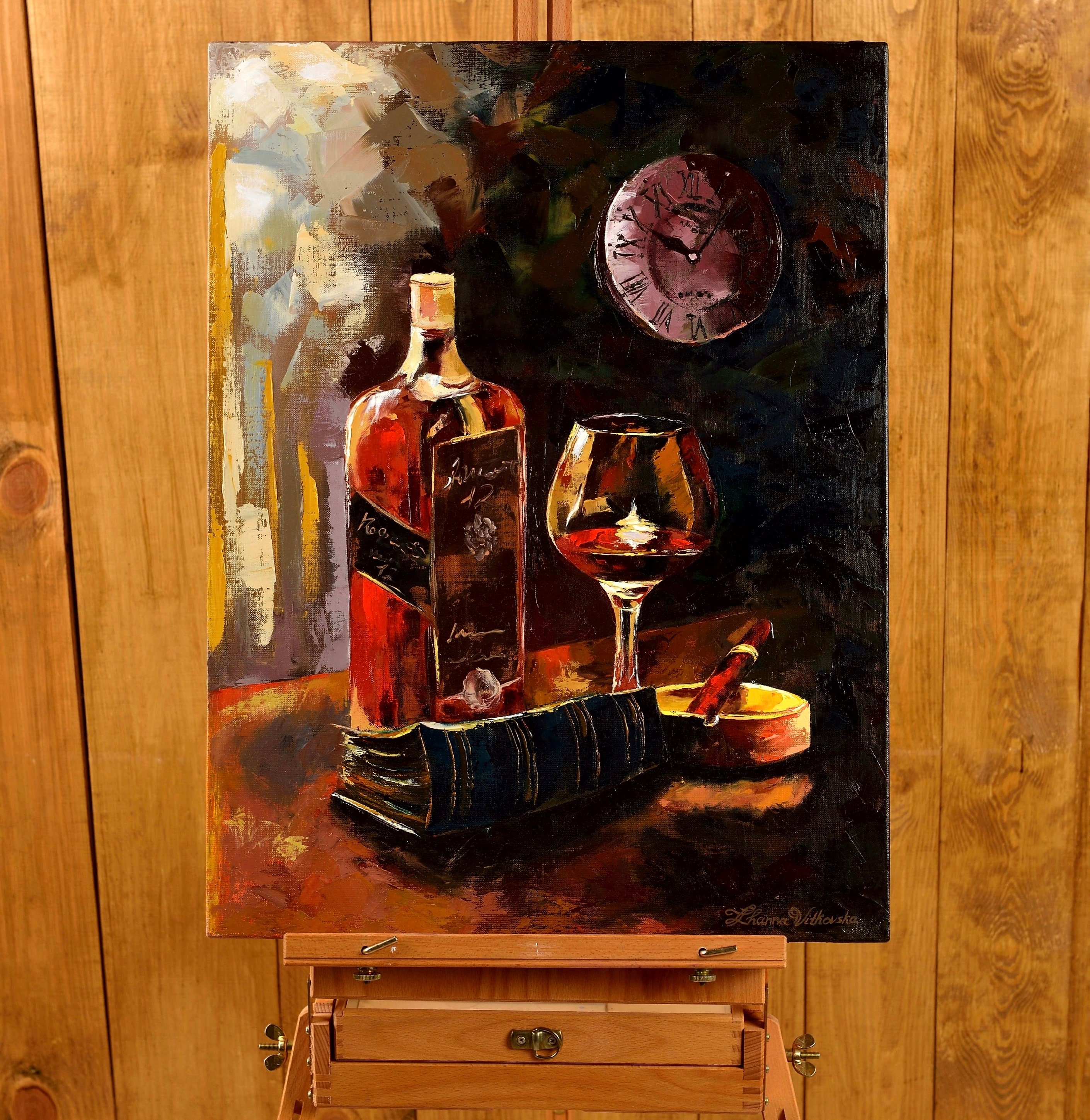Whiskey Painting Original Art Impasto Still Life Cognac Glass