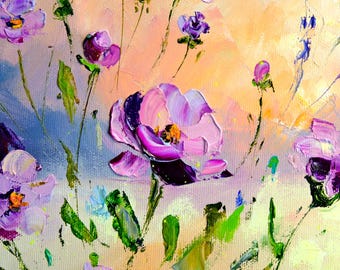 Wildflower Painting Original Art Medow Artwork Field Impasto