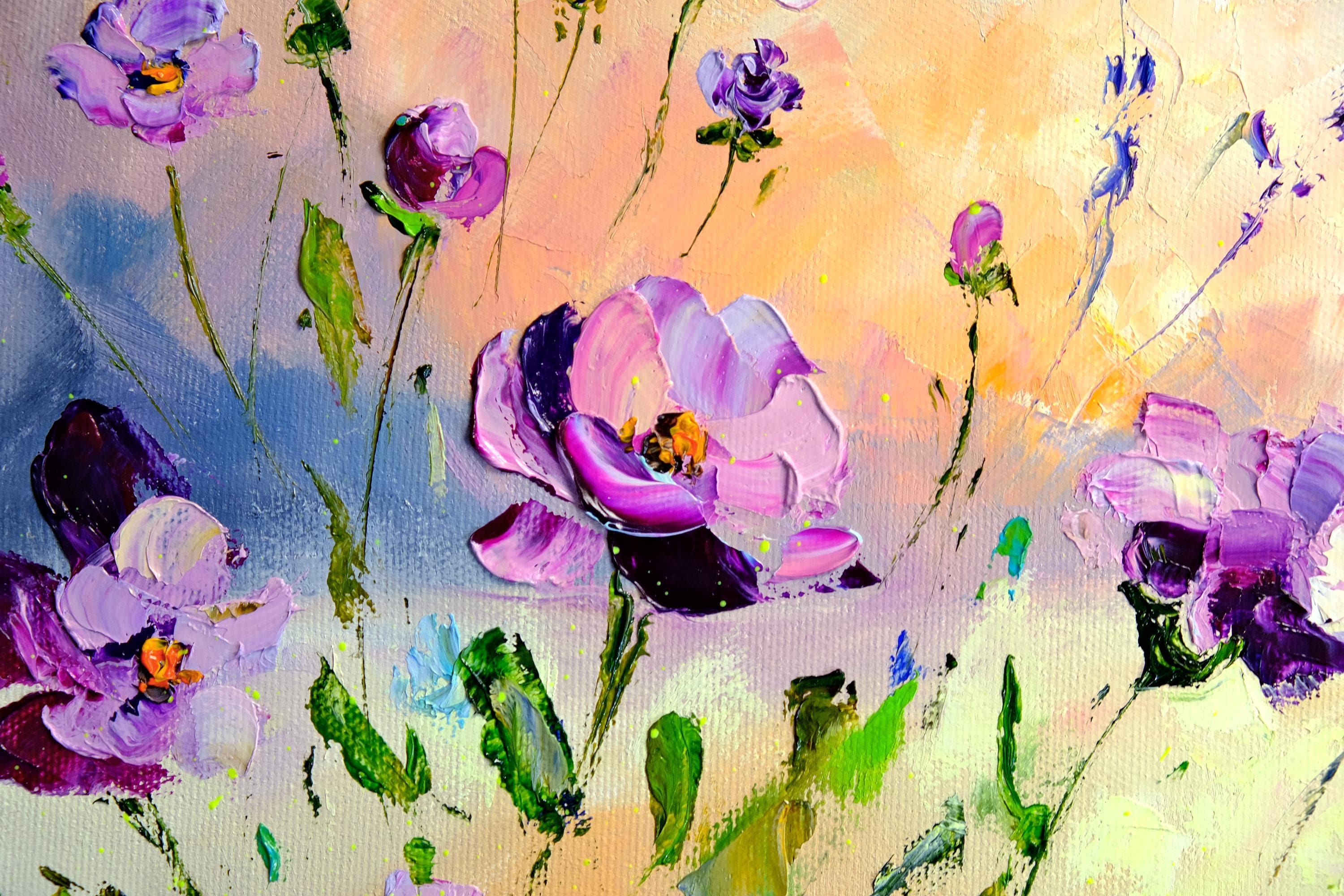 Original Wildflower Oil Painting: Impasto Meadow Art Floral Canvas