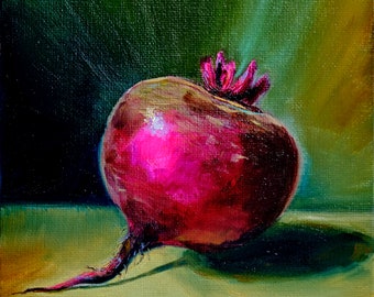 Beet Painting Original Art Vegetable Painting Still Life Artwork Oil Original Painting 6" by 6" by Zhanna Vitkovska