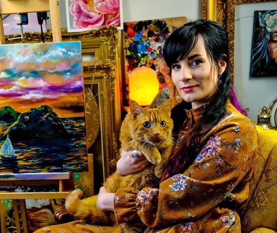 Ship Painting Original Art Pink Sunrise Seascape Artwork Ocean