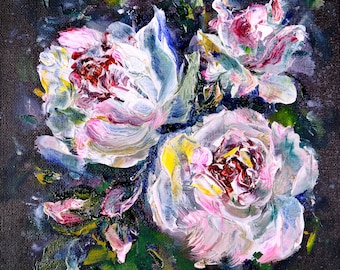 Rose Painting Original Art Impasto Flower Bouquet Wall Art Renoir Style Painting Roses Oil Artwork by Zhanna Vitkovska