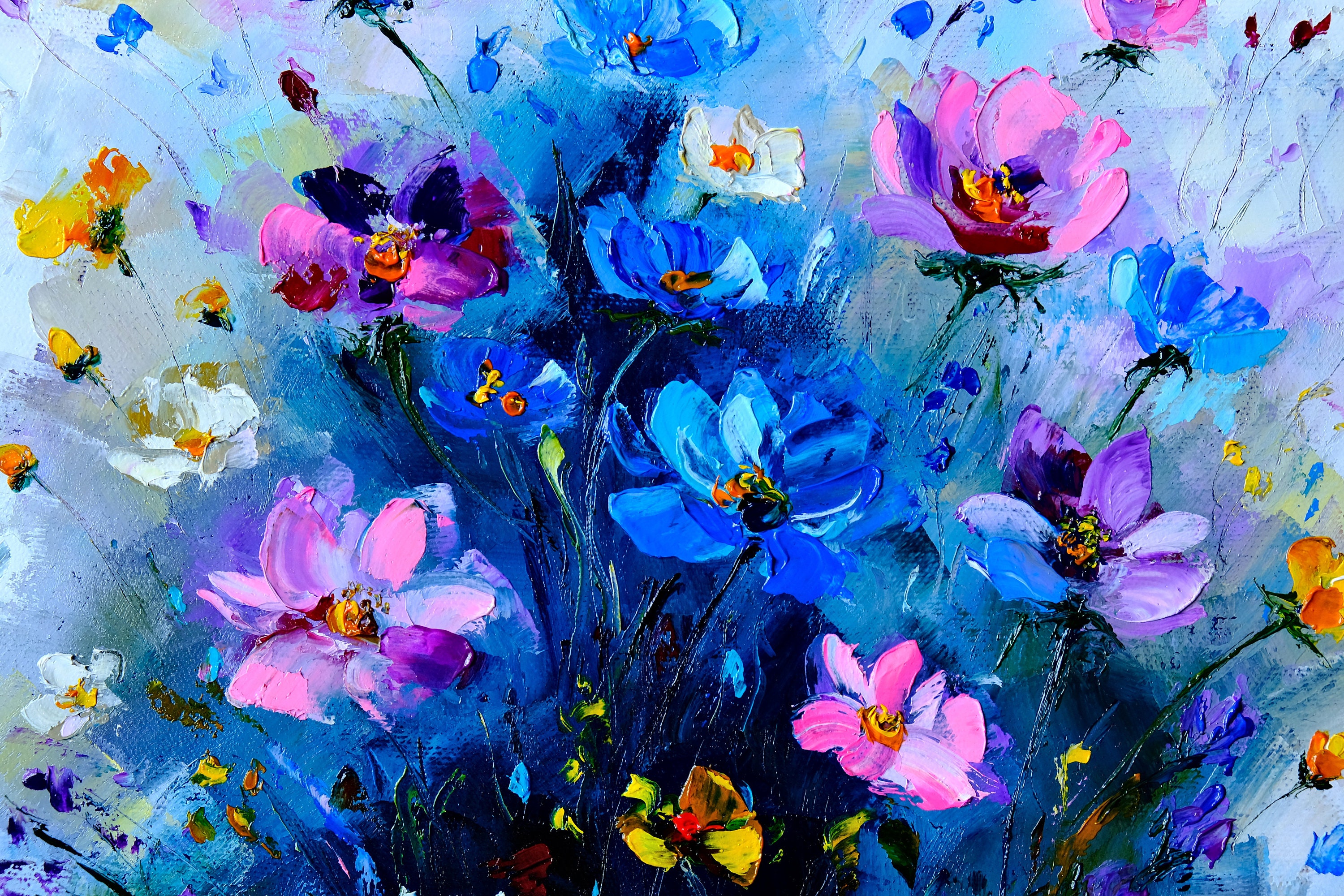 Wildflower Oil Painting Floral Impasto Meadow Art, 12x12 Original