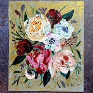 Rose Painting Original Art Flowers Bouquet Artwork Impasto Painting Floral Wall Art Oil Artwork by Zhanna Vitkovska