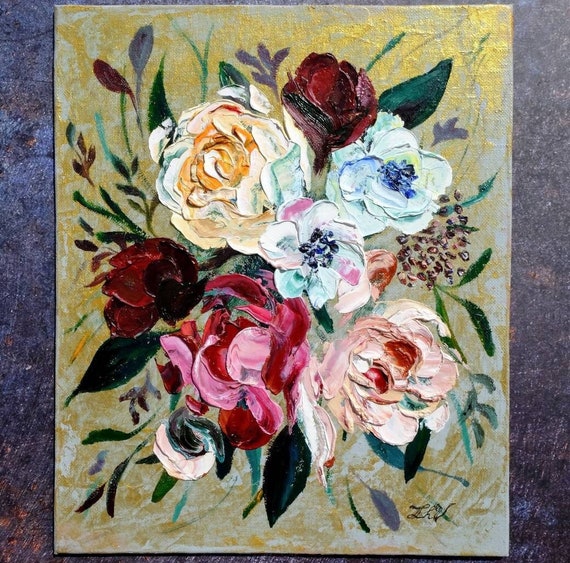 Rose Painting Original Art Flowers Bouquet Artwork Impasto Painting Floral Wall Art Oil Artwork by Zhanna Vitkovska