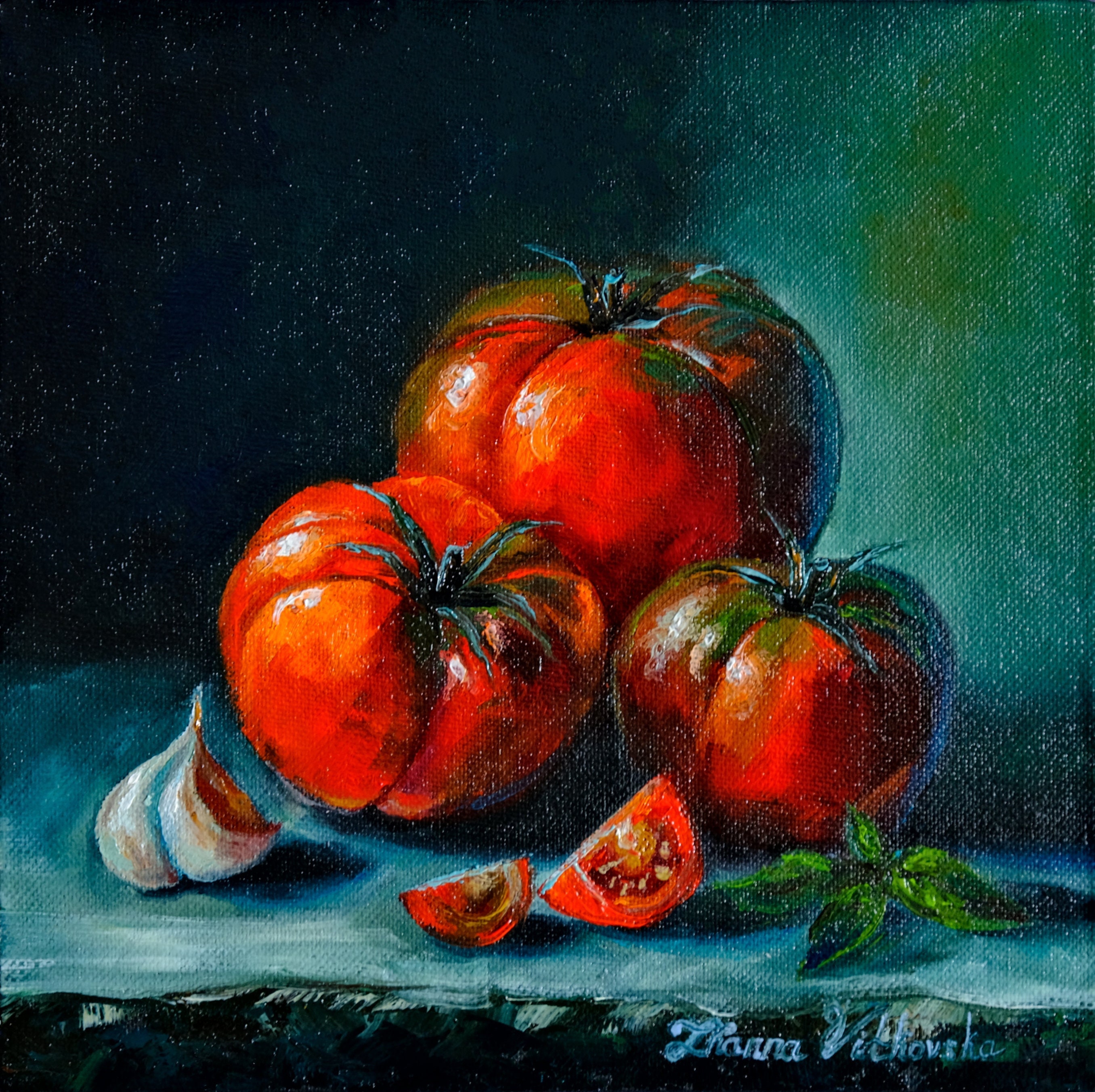 Tomato Painting: Original Oil Still Life, Kitchen Wall Art (8x8
