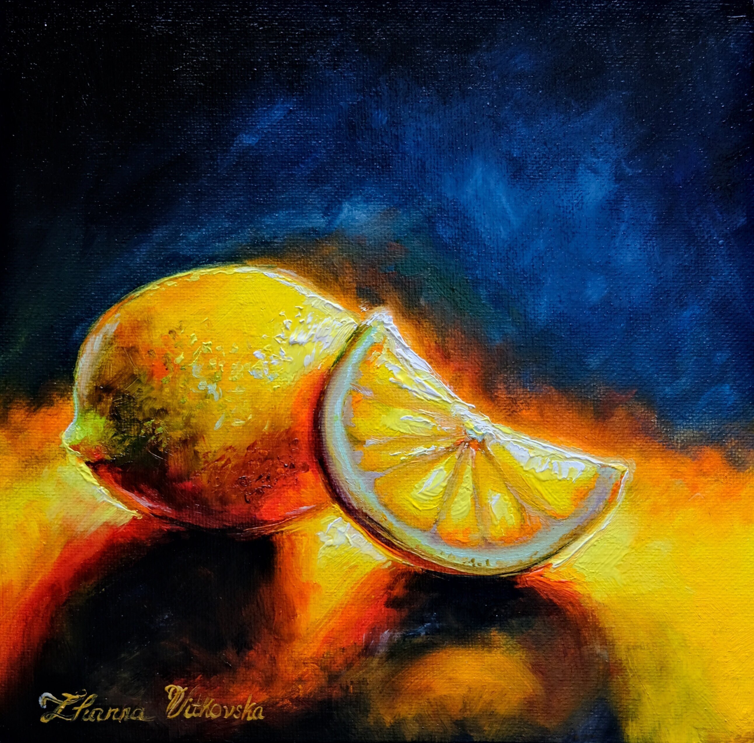 油絵　静物画　still life art oil painting Still Life With Bird And Mandarin (24X30, 絵画 Sergey