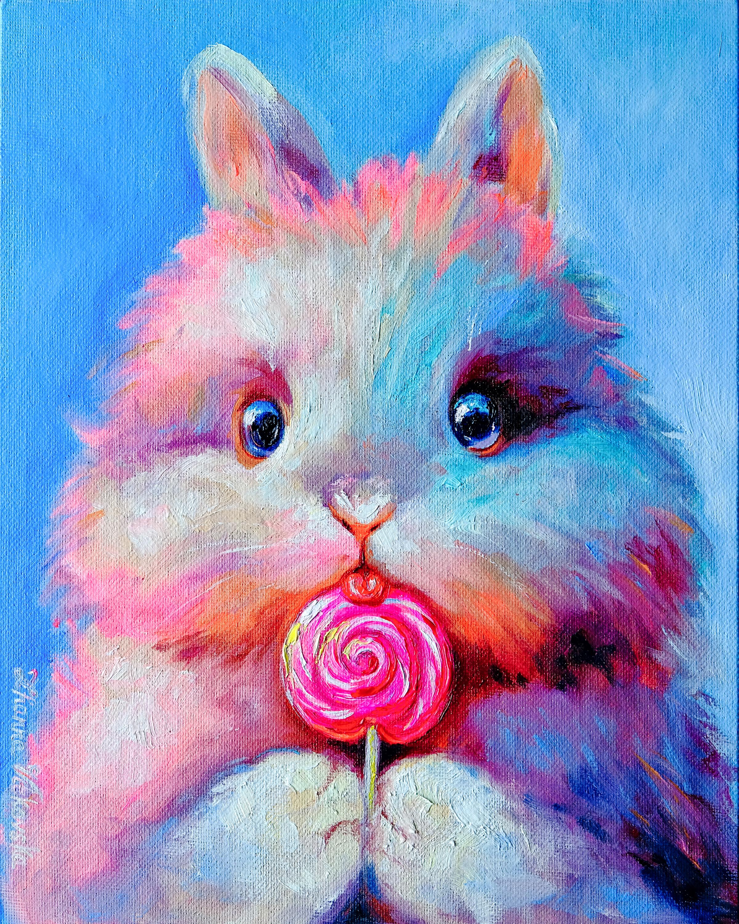 Bunny Painting ORIGINAL Art READY to SHIP Lollipop Oil Painting ...