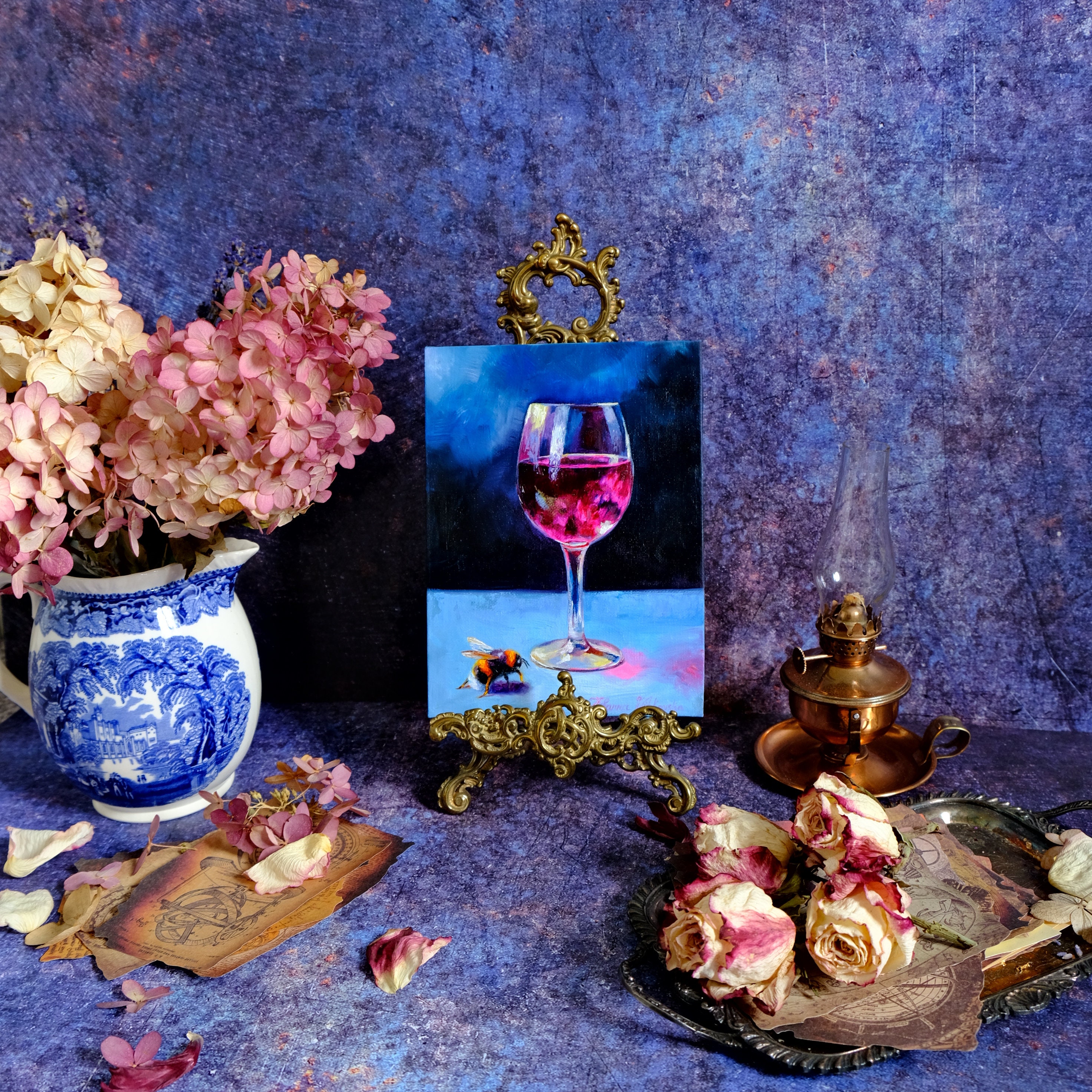 ジャンナ・ヴィトコフスカ作 マルハナバチのワイングラス油絵