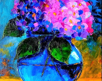 Hydrangea Painting ORIGINAL Art Impressionist Flower Painting Impasto Floral Still Life Oil Original Painting 8"x10" by Zhanna Vitkovska