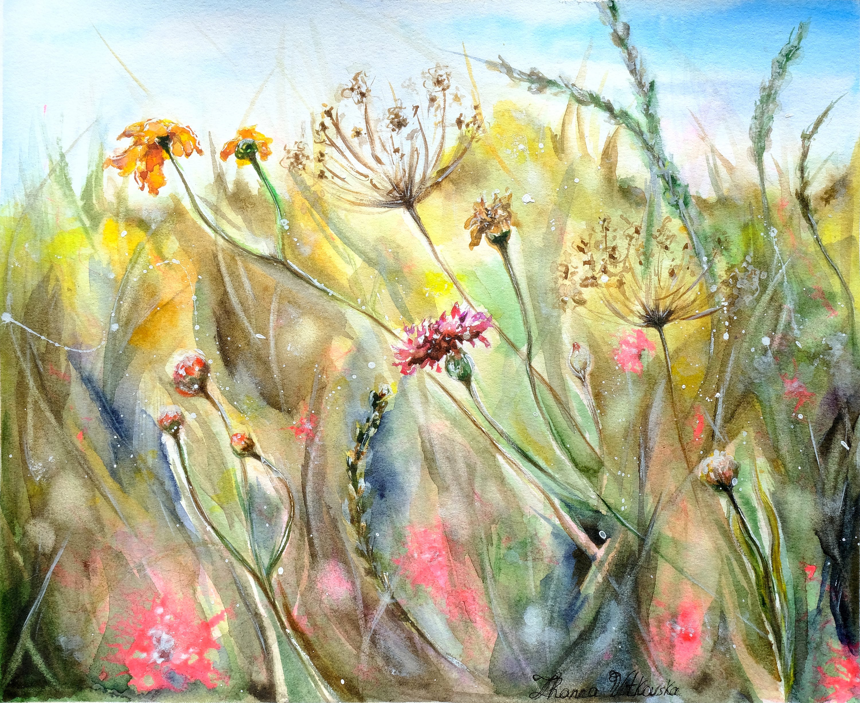 In A Field of Roses She is A Wildflower Watercolour Flower Print,  Wildflower Wall Art, Florals and Bees Watercolor Design, Nursery Art 