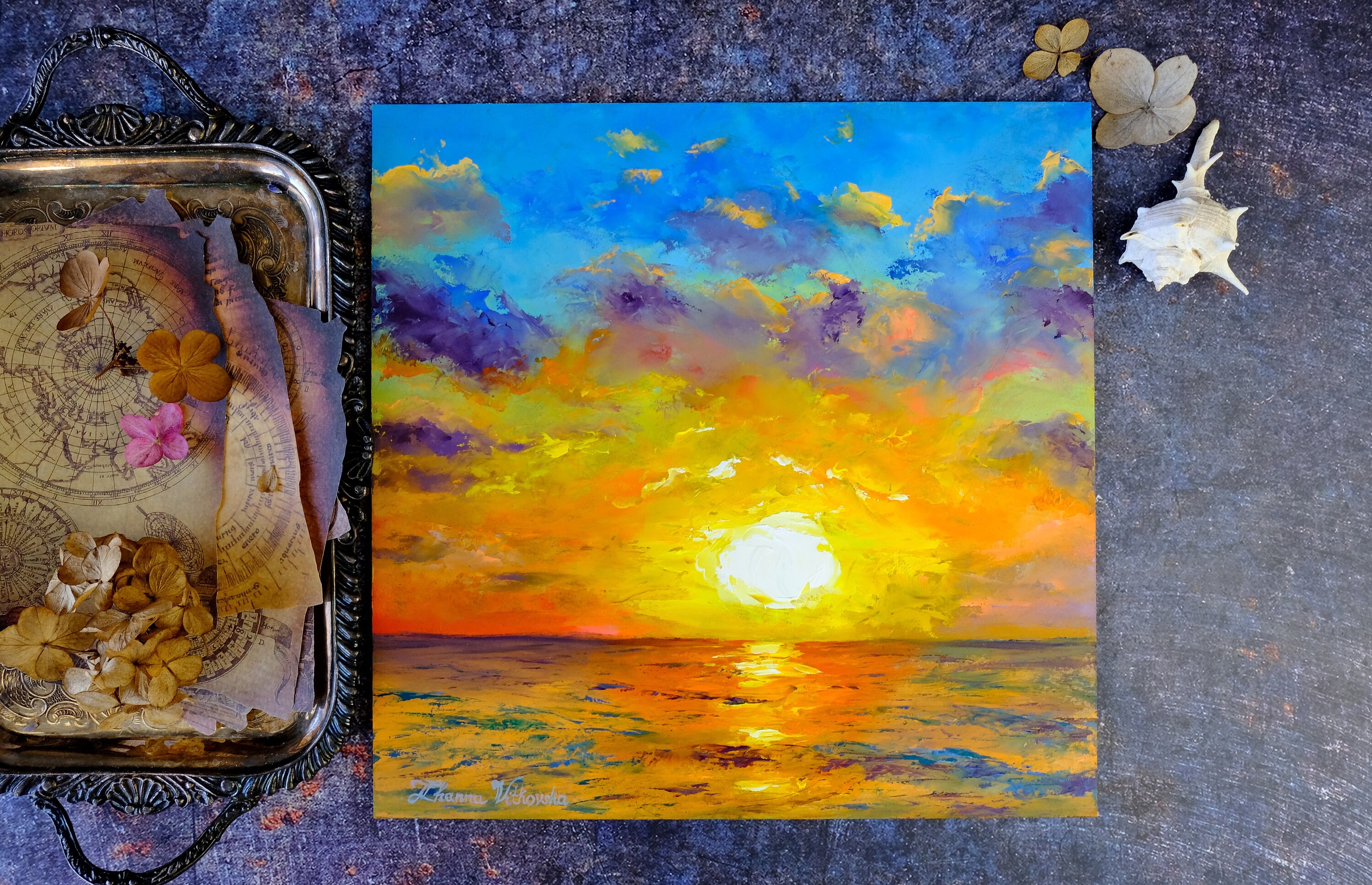 高級品市場 sunset 描いてみよう 癒しの水彩画786 - 絵画 絵画