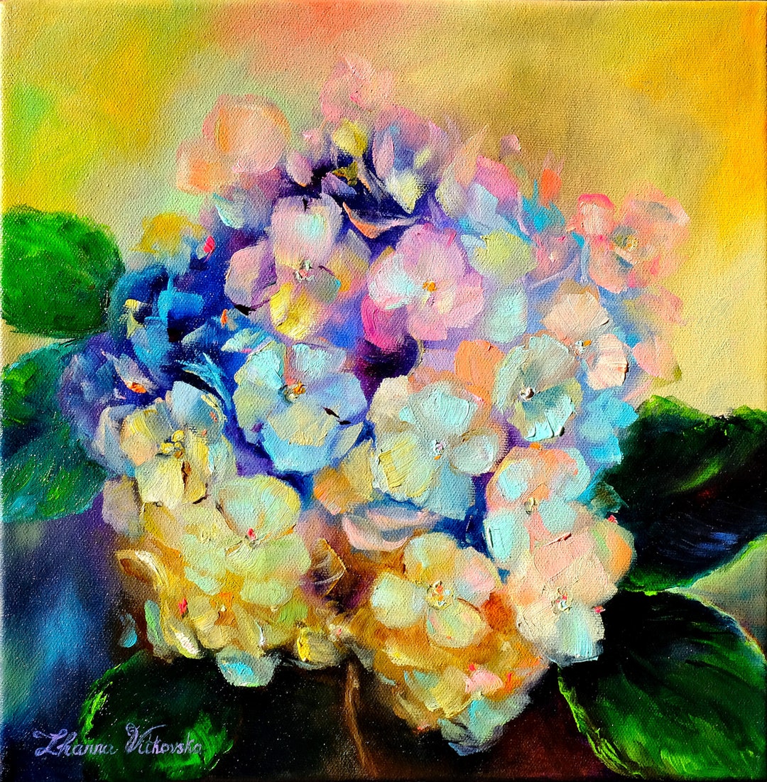 油絵 絵画 【Hydrangea】 Hydrangea Oil Painting Floral Impasto Original Fine Art Meadow