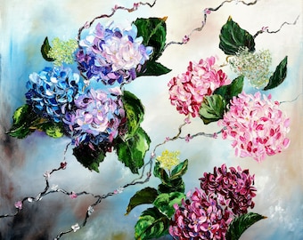 Hydrangea Painting Original Art Flower Painting Canvas Impasto Painting Floral Oil Painting Original Painting 20" by 20" by Zhanna Vitkovska