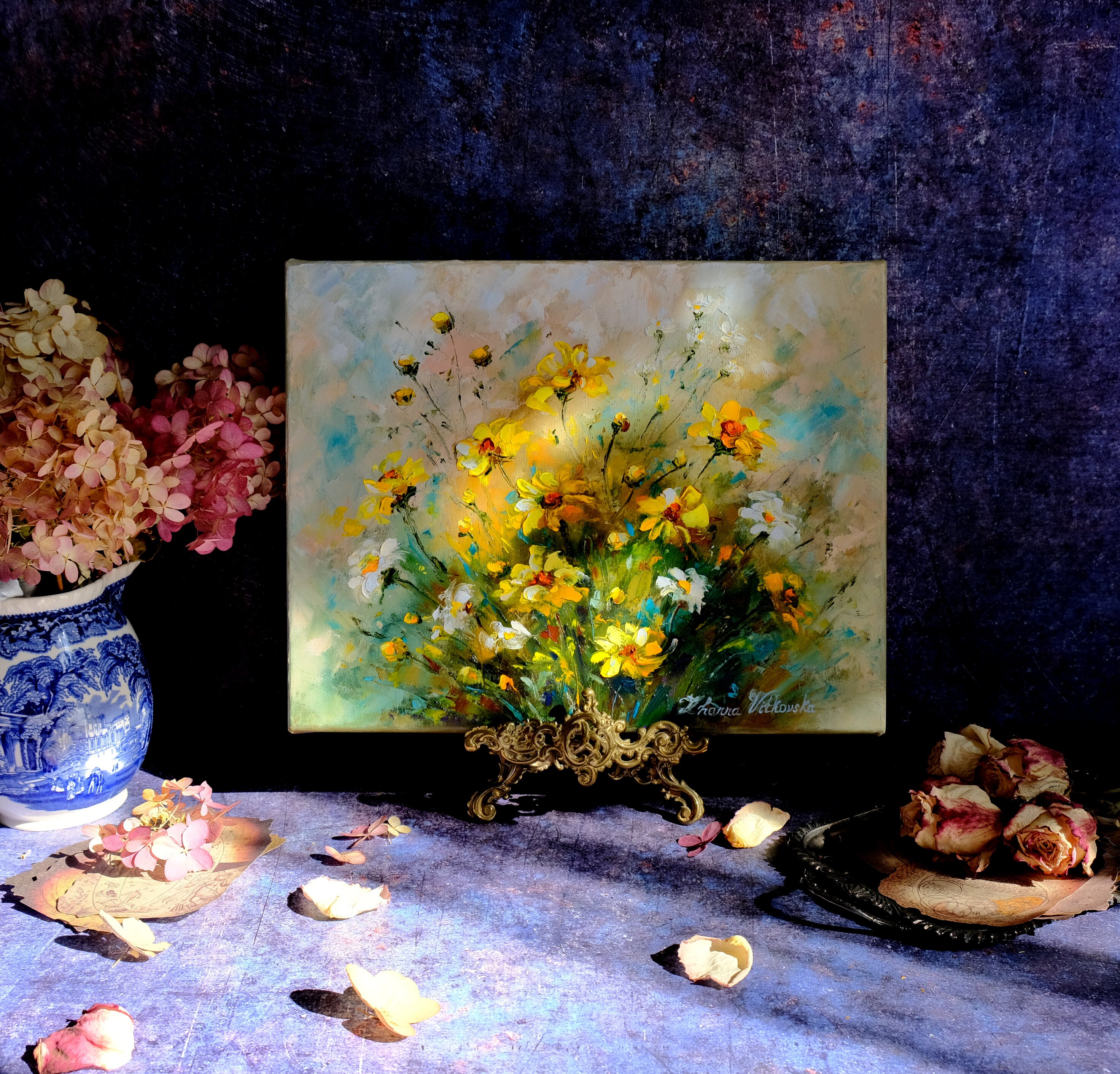 Wildflower Original Floral Oil Painting Yellow Daisy Art Impasto Meadow ...