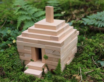 200 bloques de construcción de madera natural 100% HECHOS A MANO en el lago de Constanza + 1x plantación de árboles, para niños a partir de 3 años, en 3 formas, bloques de construcción sin tratar