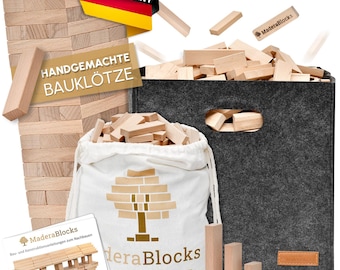 600 bloques de construcción de madera natural 100% HECHOS A MANO en el lago de Constanza + 1x plantación de árboles, para niños a partir de 3 años, en 3 formas, bloques de construcción sin tratar