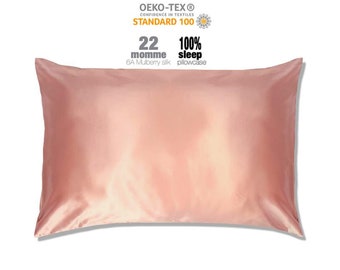 End of Business Sale, 100% Mulberry Silk Pillowcase,22 Momme (pillow is not included)  Queen size (20inx30in) Peach Color