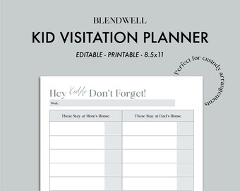 Besuchsplaner für Kinder, Kinderplaner für Mütter, gemischter Familienplan PDF, gemeinsame Sorgerechtsliste, Sorgeplanplaner, Kid Things