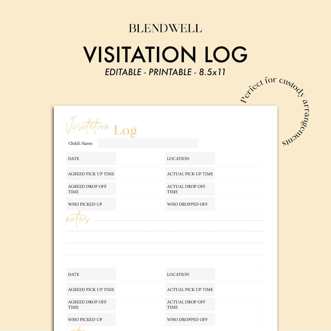 Visitation Log, Visitation Log for Custody Arrangements PDF, Custody