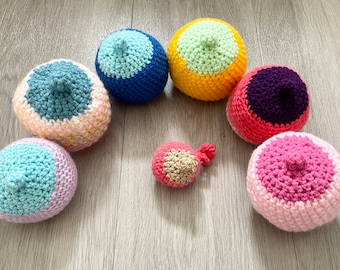 Colourful Crochet Breast Lactation Demonstration.  Breastfeeding, midwife, doula, health visitor, obstetrician.