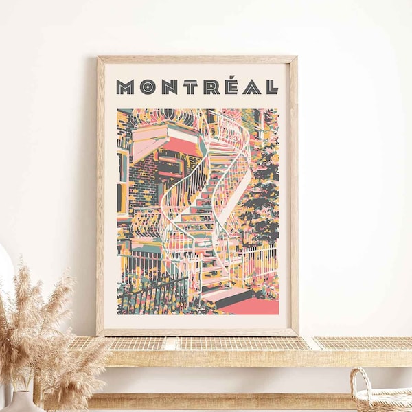 Kunstprint trap Montréal: vintage reisposter, retro wanddecoratie