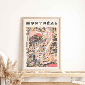 Affiche de Montréal, impression d'art de voyage, affiche de style vintage, impression de Montréal, affiche d'escalier, art mural rétro, cadeau pour végétalien, cadeau pour un ami