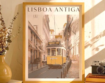 Lisbon Travel Poster: Vintage Yellow Tram, Portugal City Art