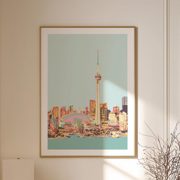 Vintage Toronto Cityscape Art Print: Retro Travel Poster, Vegan Gift