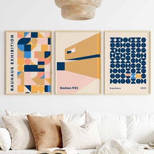 Bauhaus Print, Set of 3, Bauhaus Exhibition Poster, Retro Abstract Poster, Bauhaus Wall Art, Geometric Gallery Wall Set, Retro Decor