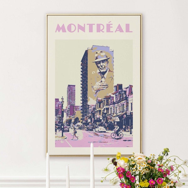 Leonard Cohen Montreal-muurschildering: muurkunst in retrostijl