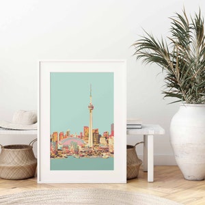 Póster de Toronto, impresión de arte de viaje vintage, impresión retro de Toronto, impresión del paisaje urbano de Toronto, Canadá, arte original, arte mural grande, regalo vegano