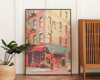 Freunde Kunstdruck, Monica&#39;s Wohnung Wandkunst, Retro NYC Poster, New York City Architektur, Greenwich Village, Geschenk für Freunde Liebhaber
