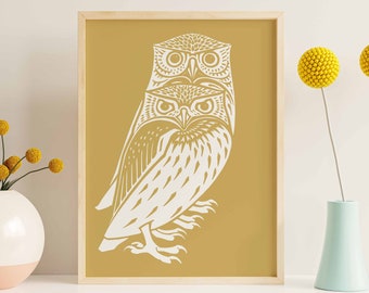 Owl Art Print: Pastel Colors, Giclée Print, Vegan Gift