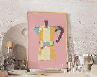 Retro Coffee Art Print: Vegan Kitchen Breakfast Decor