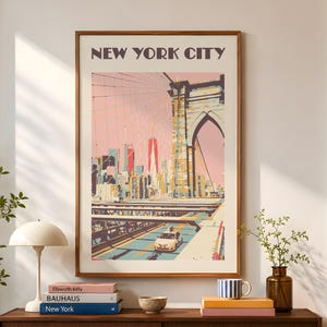 Impressão retrô da Ponte do Brooklyn: Arte de parede vintage de Nova York